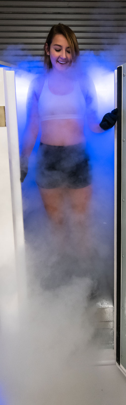 woman stepping out of cryospa